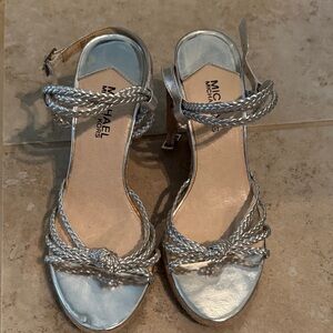 Michael Kors Metallic Silver Braided Sandals
